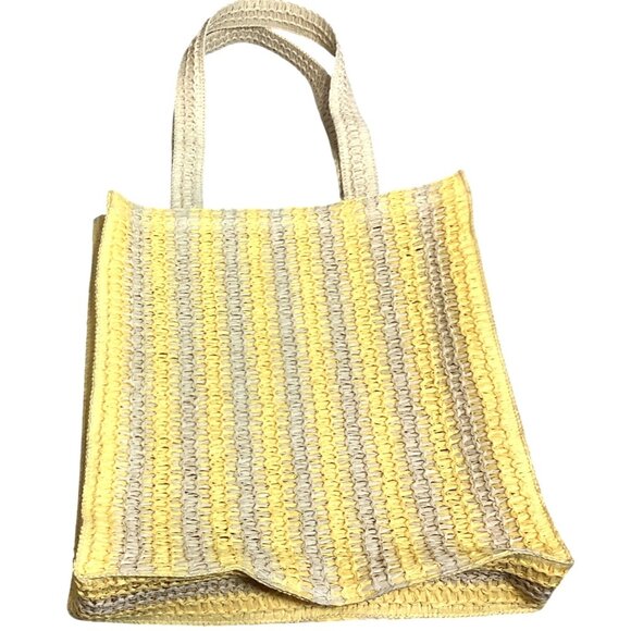 Universal Thread Crochet Woven Handbag Yellow Beige Tote Single Compartment - Picture 10 of 11
